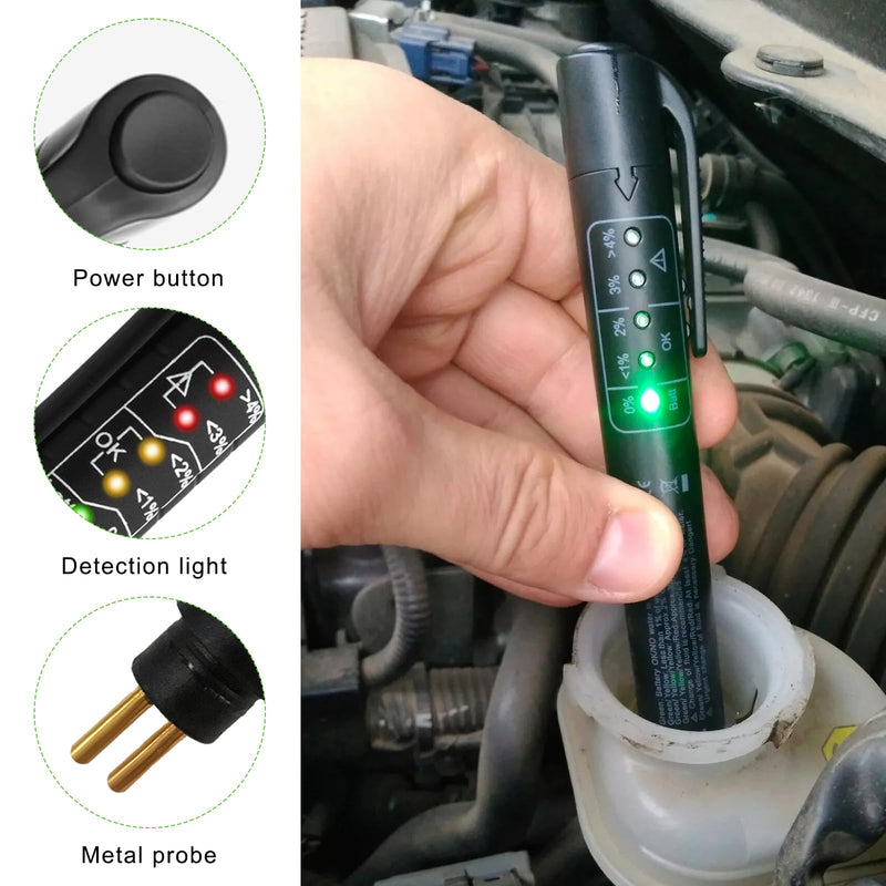 Brake Fluid Liquid Tester Pen, DOT 3 DOT 4 DOT 5.1 Brake Fluid Diagnostic Testing Pen, Vehicle High-Precision Hydraulic Liquid Oil Moisture Analyzer with 5 LED Indicators 1 PCS