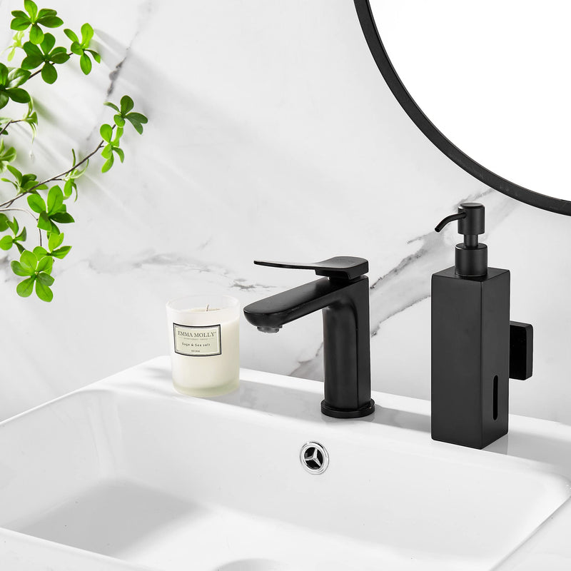 BATHSIR Matte Black Soap Dispenser, Refillable Shower Soap Dispenser Wall Mounted, Stainless Steel Clear Hand Soap Dispenser with Pump for Bathroom Kitchen Sink Dish (Square 200ML) square