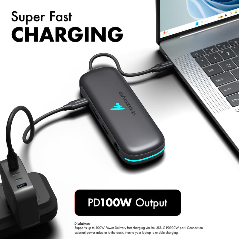 Type C 9 in 1 Wozoyo Docking Station with 2XUSB 5Gbps, 2X4K HDMI, Gigabit Ethernet, SD & TF Card Reader, PD 100W, USB 2.0, USB-C Hub, Compatible with Thunderbolt 4, macOS, Windows, Android & iOS 9-in-1