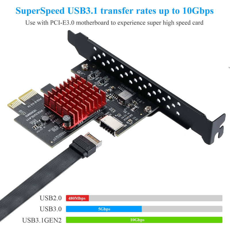 Pcie USB Card,PCI-E 1X to USB3.1 A-Key Gen2 Front Type-C Expansion Card,10Gbps Type-E Internal Front Panel Connector Riser Card,PCI Express 3.0 X1 Adapter for Desktop PCs (ASM3142) PCIE 1X USB 3.1 Type-e