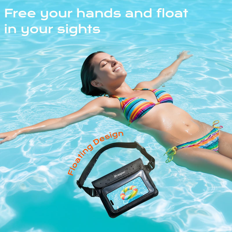 IPX8 Waterproof Fanny Pack, [Up to 8.5"] Waist Bag for Women, Floating Phone Pouch Dry Bag for iPhone 17 16 15 Pro Max, Passport, Wallet, Card, Travel Beach Kayaking Boating Essentials, 2 Pack Black + Pink