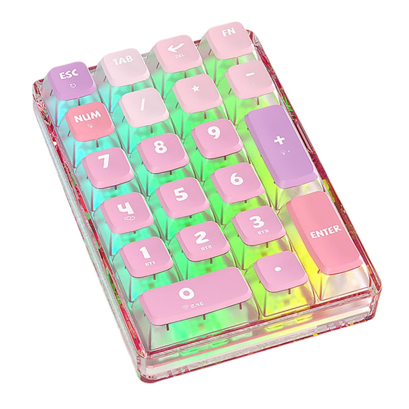 21 Keys Numeric Keypad, Wireless Mechanical Number Pad Supports 3 Modes, Hot Swappable White Backlit Mechanical Numpad for Laptop PC Tabulation Accounting (Pudding Keycaps - PINK) Pudding Keycaps - PINK