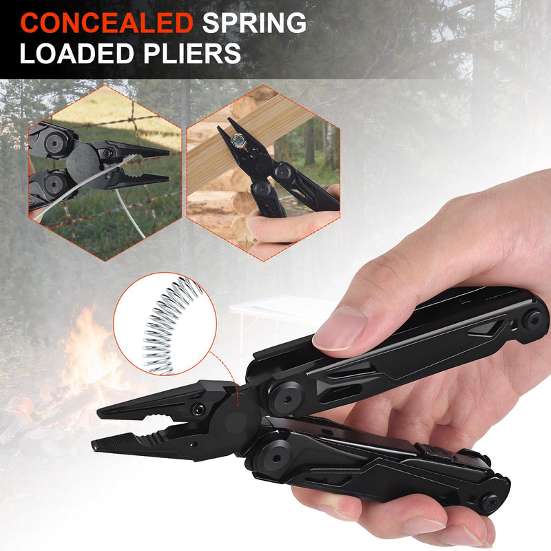 Multitool, 28-in-1 Stainless Steel Multi-Tool with Pocket Knife, Self-locking Pliers, Bottle Opener Professional Multi Tool for Outdoor, Survival, Camping, Hiking, Hunting - Black
