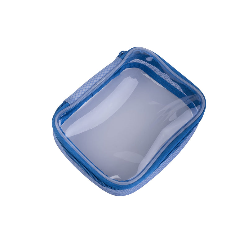 Set of 3 Transparent TPU Storage Cases, Blue, Small Medium Large, 170 x 50 x 135 mm to 250 x 50 x 160 mm, Clear Zip Organisers for Camera Gear, Cables, Tools and Accessories