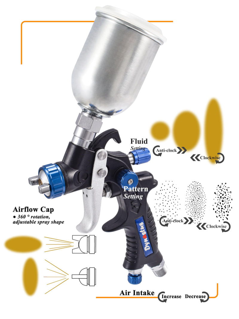 Dynastus Touch Up Composite HVLP Air Spray Gun Detail Paint Sprayer Spot Repair, with Digital Air Pressure Regulator