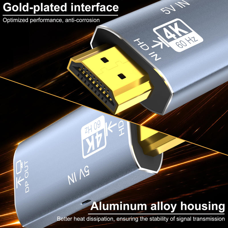 Active HDMI to DisplayPort Adapter 4K 60Hz HD to DP Converter | Unidirectional HDMI Source to DP Output, HDMI 2.0, DP 1.2, for PS5 Xbox PC Laptop to 4K Gaming Monitor Screen, Plug & Play