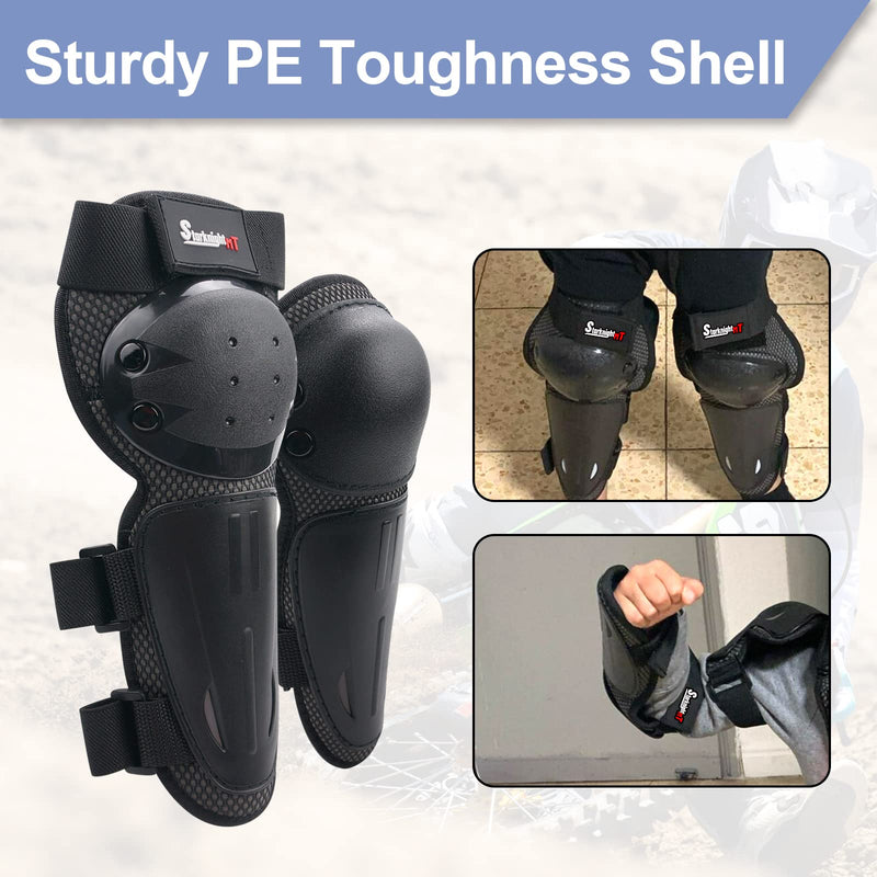 Kids Dirt Bike Elbow Knee Pads StarknightMT Protective Shin Guards Gear Set for Youth Motorcycle Motocross Mountain Biking Skateboard Skiing Skating Black 4pcs