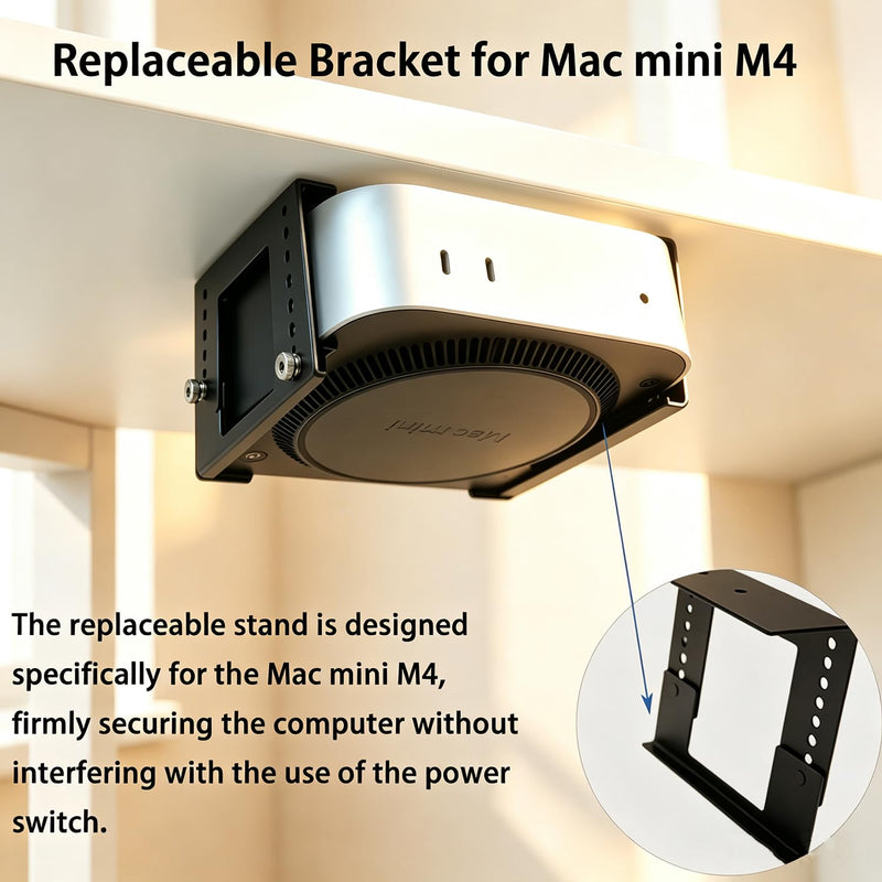 8-Level Height Adjustable Metal Under Desk Mini PC Mount Bracket | 1.8" to 3.9" height adjustable, with two different interchangeable lower components, Side Port Design, Space-Saving
