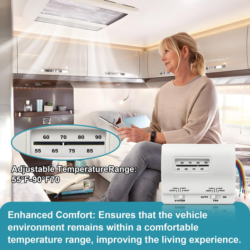 7330F3852 RV Air Conditioner Thermostat, Single Stage Heating & Cooling Control Compatible with Coleman Mach Series,White White