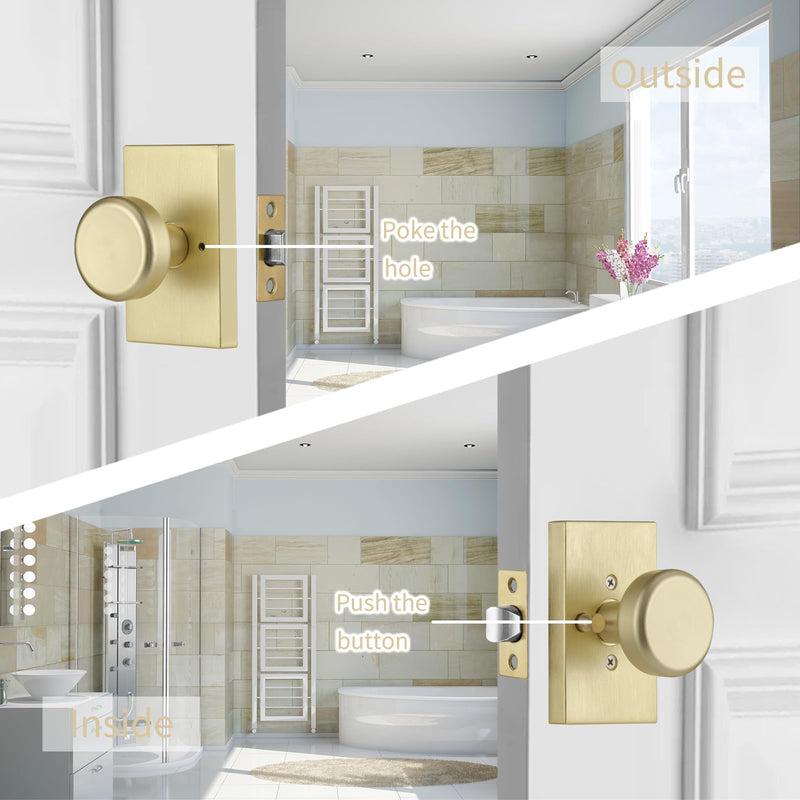 Gold Interior Door Knob for Bath & Bedroom Use | Zinc Rectangle Rosette, Push Lock for Privacy Gold
