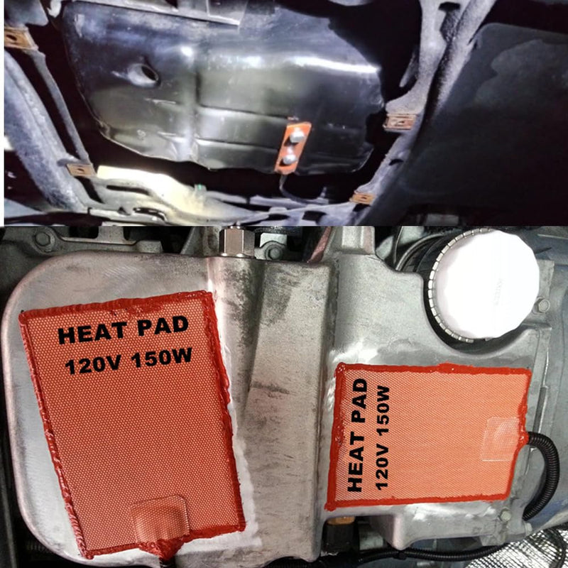 Silicone Engine Heated Pad 100X130mm, 120V Engine Heater Pad, 150W Adhesive Flexible Heating Pad for Car Oil Pan/Tank type, Built-in Thermostat, for Metal Surface only, Quick Heating