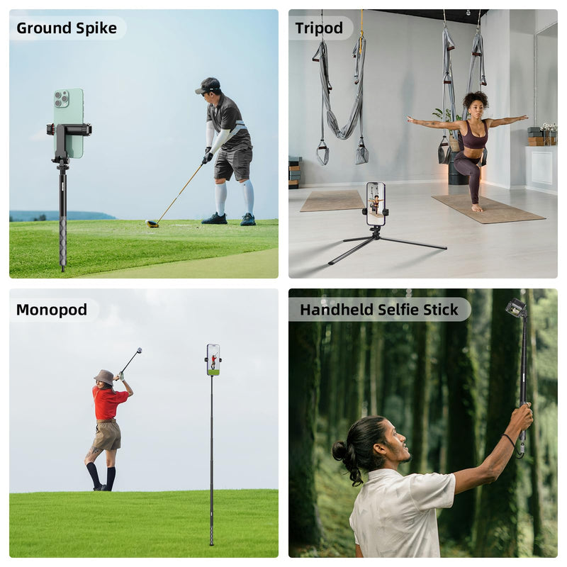 MAIRAN 2-in-1 Golf Monopod Tripod Selfie Stick for Recording Golf Swing | 67.3" Adjustable Phone Tripod Stand, Phone Holder for iPhone/Android,1/4"thread.Poetable 21cm Spike, Comes with a carry bag