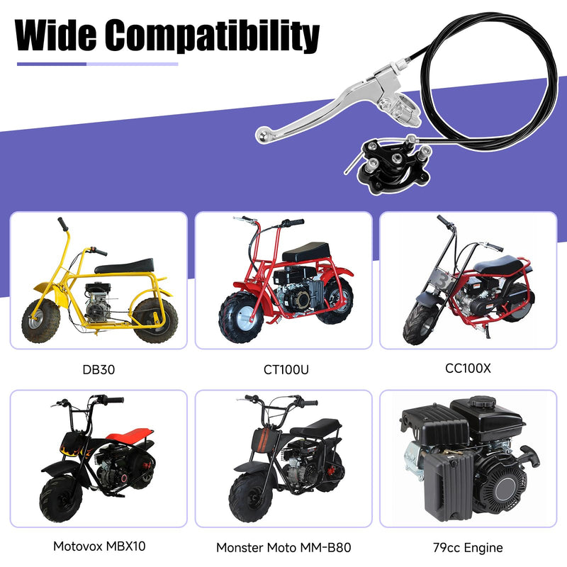 Mini Bike Brake Caliper Lever Kit Compatible with Monster Mega Moto MMB80 105cc Coleman CT100U CC100X Baja DB30 Motovox MBX10 MBX11 Predator 79cc 97cc100cc Engine Parts with 60" Brake Cable Black