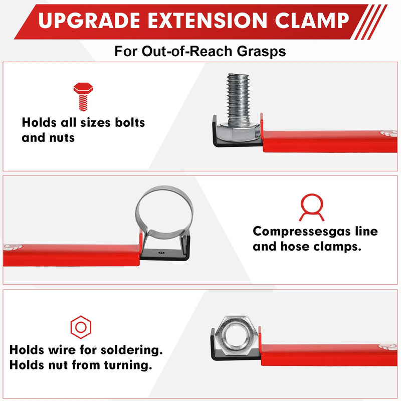 P Polerden 2026 Upgrade Extension Clamps Tool, Hold Nuts, Bolts & Hose Clamps-Your Third Hand in the Tight Space Extension Clamp Tight Tool, Versatile Vise Grip for Small Spaces 3 Year Warranty Red