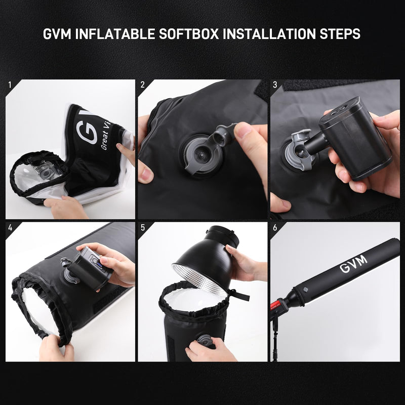 GVM 43.3" Inflatable Softbox, Foldable Air Tube Soft Box with Air Pump, Compatibility for GVM SD300C/500B/650B and Other Bowens Mount Light, Air Softbox for Studio Portraits, Video Recording 43.3in Air Tube