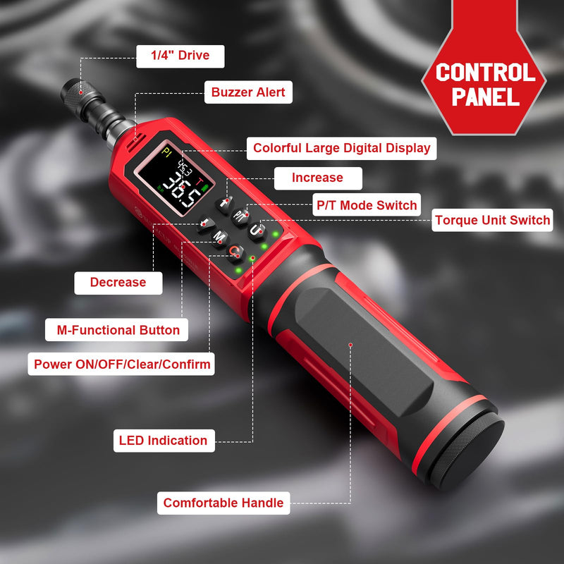 SUERCUP ±1% Accuracy, Digital Torque Screwdriver, 1.5-88.5in-lbs/0.15-10Nm | 1/4'' Drive Inch Pound Torque Screwdriver Electrician, LED, Buzzer, Vibration, 9 Preset Mode 5 Units for Bike, Gunsmithing 1/4-Inch 1.5-88.5in-lbs./0.15-10N.m