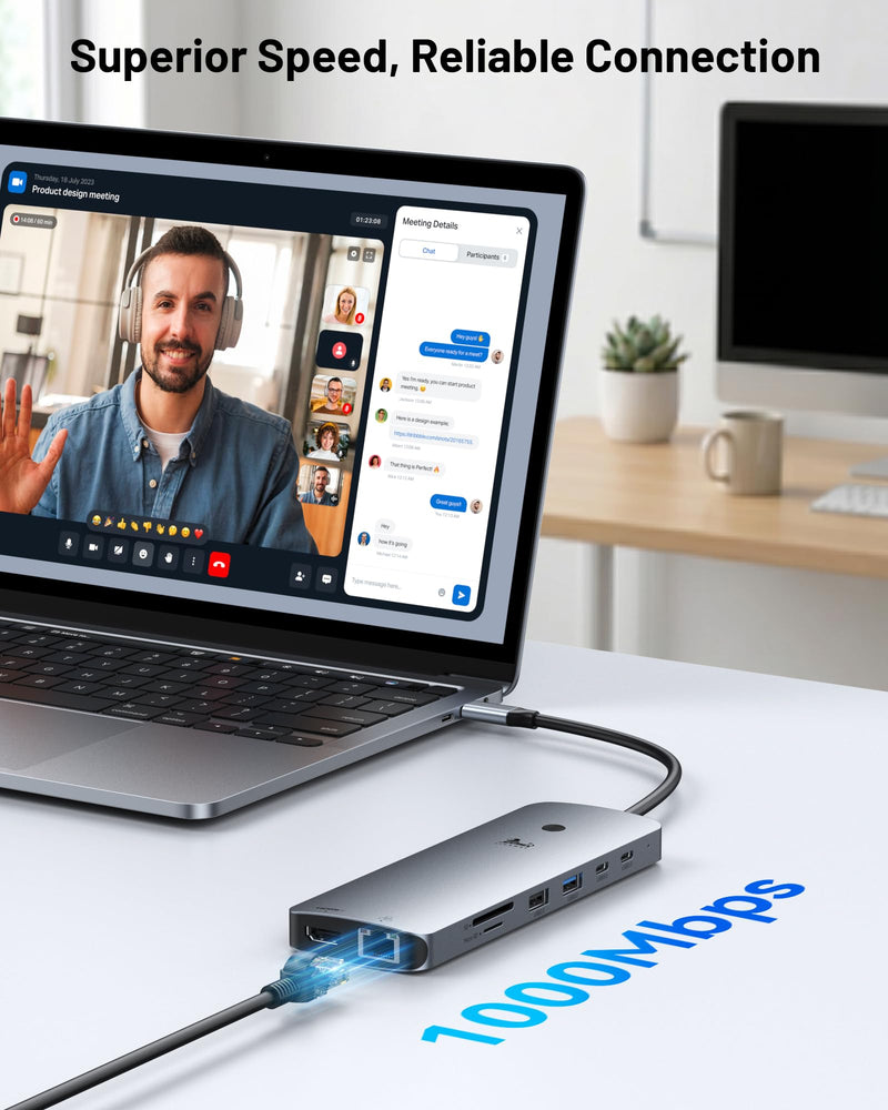 USB C Docking Station for Laptop, Triple Monitor Dock with 2 HDMI | 14-in-1 USB-C Hub with 2 HDMI 2DP, 100W PD, 1Gbps Ethernet, 5 USB C/A, SD/microSD for Dell/HP/Lenovo 14 in 1 HDMI