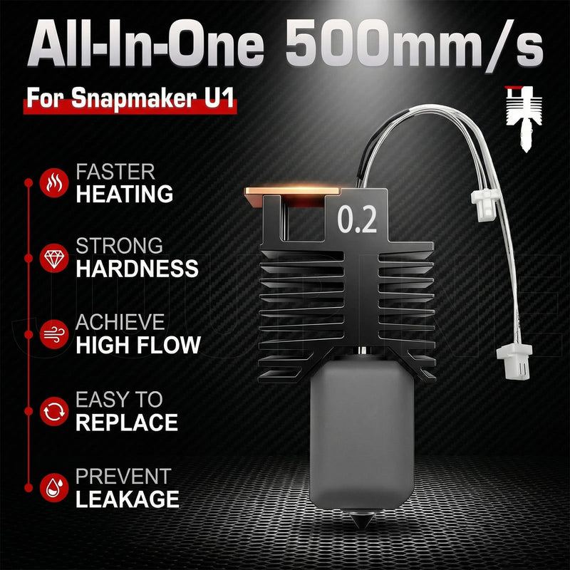 4PK for Snapmaker U1 0.2mm Hotend Hardened Steel U1 Nozzle Assembled Hot End Nano Coating 2.5X Hardness for Snapmaker u1 Nozzle Integrated Leak-Proof Nozzle-Throat Completed Hotend for U1 Accessories 4 PK 0.2MM Hotend Kit