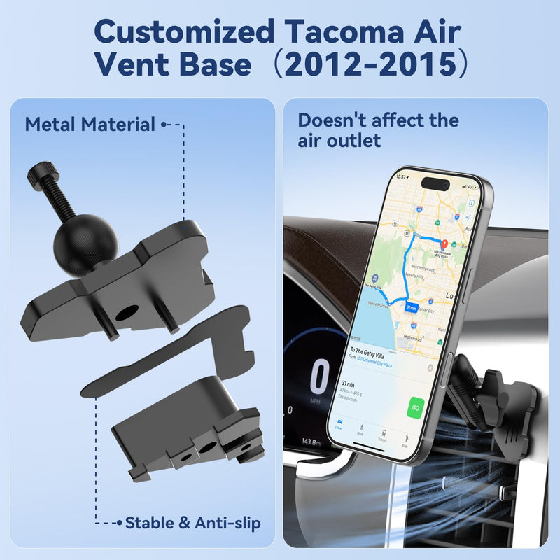 Magnetic Vent Phone Mount Compatible with Toyota Tacoma 2012-2015 2nd Gen | 20x Strong Magnet | CNC Anti-Scratch Base | 360° Rotation | Full Metal Arm | No Tools Install | Fits All Smartphones Magnetic