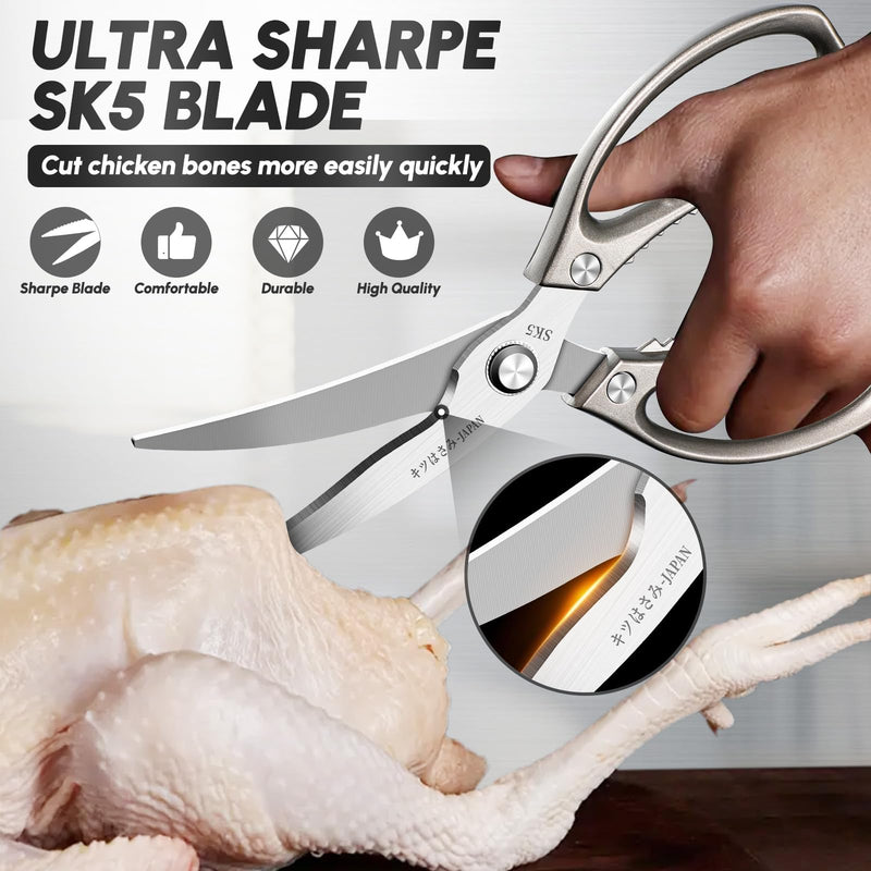 SSGP Kitchen Shears Set, All Purpose Heavy Duty Poultry Shears, Ultra Sharp Japanese Meat Scissors, Dishwash Safe Stainless Steel Comfort Grip Handle Kitchen Scissors for Food, Chicken Bones, Turkey 2 pcs
