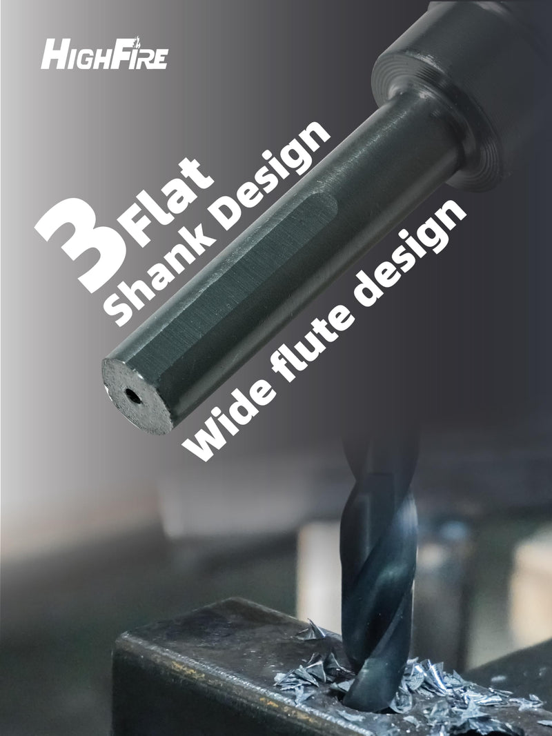 HIGHFIRE 3 PCS 1" HSS Reduced Shank Drill Bits, Silver and Deming Drill Bit with 3-Flat Shank for Aluminum Plate Copper Wood Stainless Steel, 135 Degrees Split Point 1 in