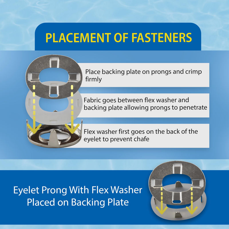EZ-Xtend Fasteners Marine Grade, Twist Fastener Turn Button Eyelet for Canvas with Clinch Plate, Flex Washer (Long Prong - 10 PK) Long Prong - 10 PK