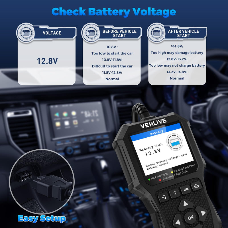 OBD2 Scanner Diagnostic Tool, Check Engine Light Car Code Reader with Reset, Battery Tester, Live Data, Freeze Frame, I/M Readiness, Car Scanner Diagnostic Tool for All OBDII Car After 1996 black