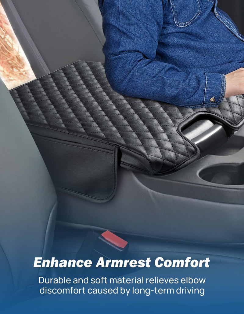 JOYTUTUS Center Console Cover Compatible with 2013-2018 Ram 1500 & 2013-2025 Ram 2500/3500/1500 Classic Model Jump Seat, Leather Arm Rest Armrest Cover for Car, Middle Console Cover Lid, with 2 Pocket Jump Seat Console 2013-2025 Ram
