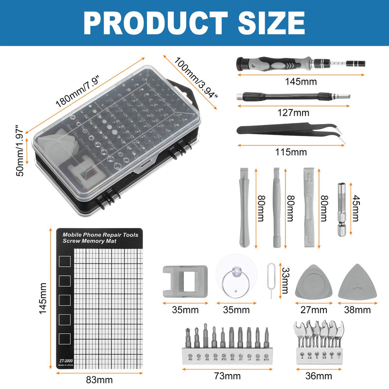 HARFINGTON 140 in 1 Magnetic Precision Screwdriver Set Electronics Repair Tools Kit with 99 Bits Flexible Shaft and Extension Rod for Cellphone Game Console Laptop PC Computer Camera, Grey