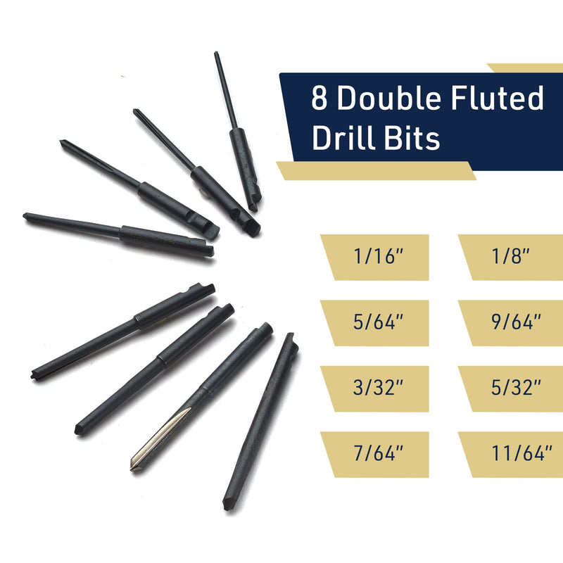 Classic Yankee Style Push Drill Replacement Bits - Set of 8 Double Fluted Hand Drill Bits - Push Drill Bits Set with No Chuck Needed by Kings County Tools