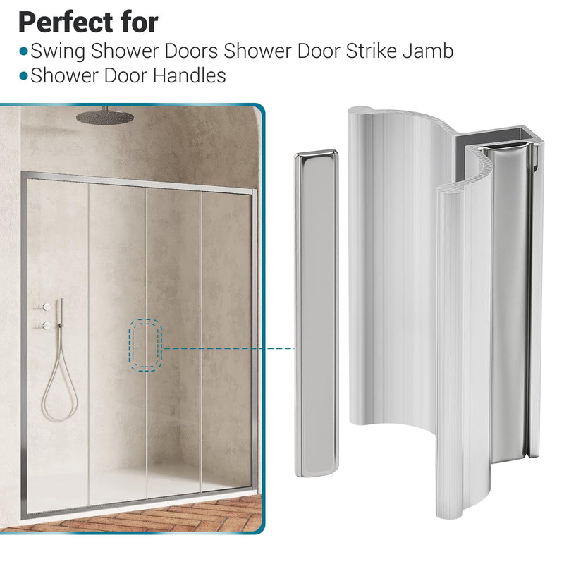 3" Frameless Shower Door Handle with Metal Strike Plate and 3" Shower Door Magnet. Suitable for Glass Doors with thicknesses of 1/8 inch, 5/32 inch, 3/16 inch, and 1/4 inch.
