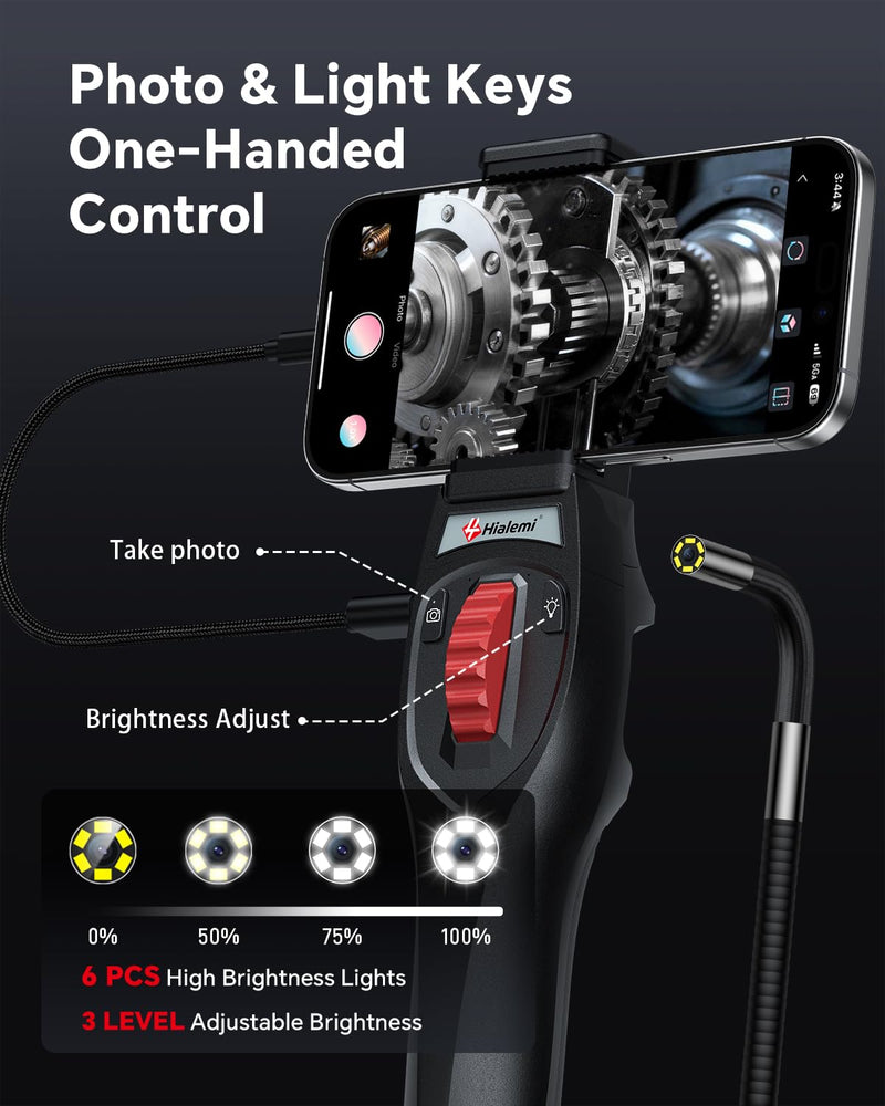 Two-Way Articulating Borescope, Phone Endoscope Camera with Light | 6.2mm Probe, 1080P HD, 5.3FT Cable, Ergonomic Design, Wide Phone Compatibility, for Automotive, Wall, Mechanics Inspection