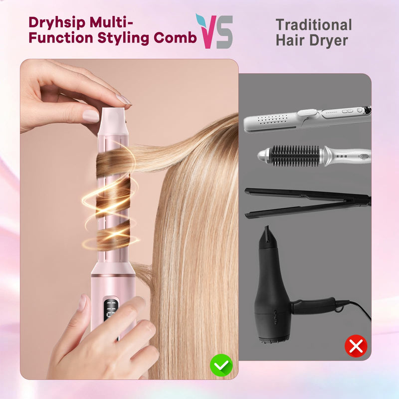Dryhsip 5 in 1 Hot Air Styler, Hair Dryer Brush with Digital Display, Air Brush Hair Styler for Curling Straightening & Blowouts, Lightweight Hair Styling Appliances for Women (Pearl Pink) Pearl Pink
