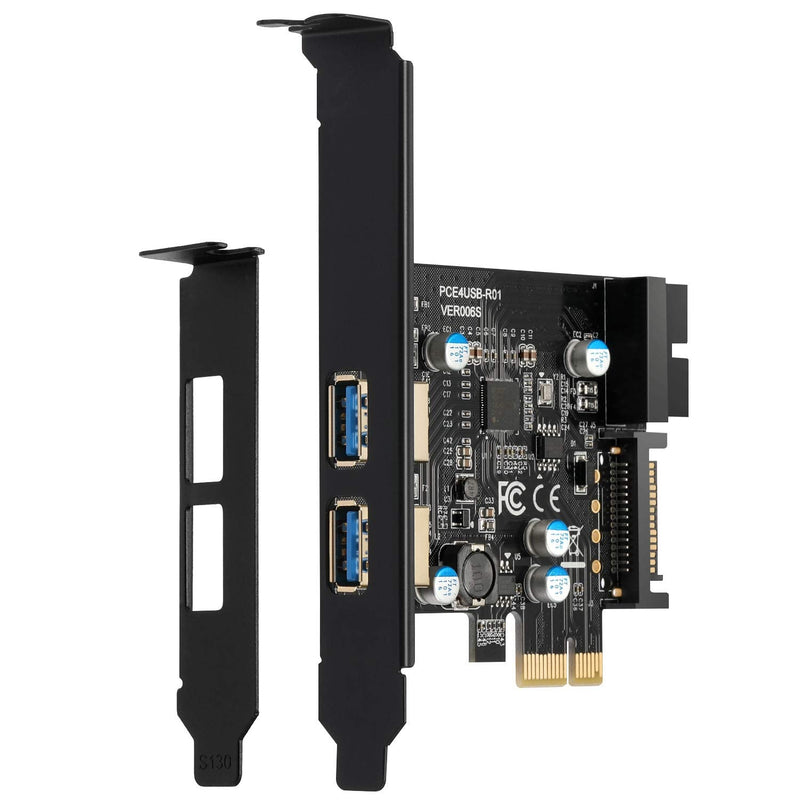 PCI-E USB 3.0 Card, PCI Express 1X 2 Ports with Internal 19 Pin USB 3.0 Connector Superspeed 5Gbps PCI-E USBIII Expansion Card Controller Adapter Support Windows 10/8 / 7 / XP Black-4USB