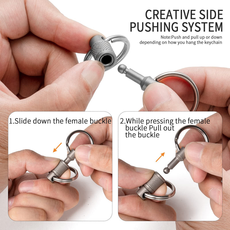 FEGVE Titanium Quick Release Swivel Keychain, Pull Apart Detachable Keychain Heavy Duty Car Key Holder with Key Rings Grey 1 Pack