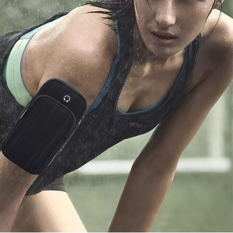 Arm Phone Holder for Running, Arm Pouch for Running Armband for Phone with Earphone Hole, Cell Phone Arm Band Fit Sport Gym Hiking B