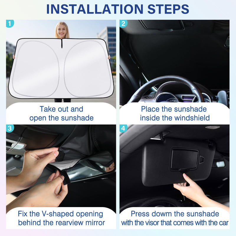Sun Shade for Car Windshield, Foldable Universal Car Windshield Sun Shade UV Rays Reflective Sun Visor Shade Keeps Vehicle Cool for Cars, Trucks, SUVs (59 x 31.5 in) Silver, 59’‘x31.5"