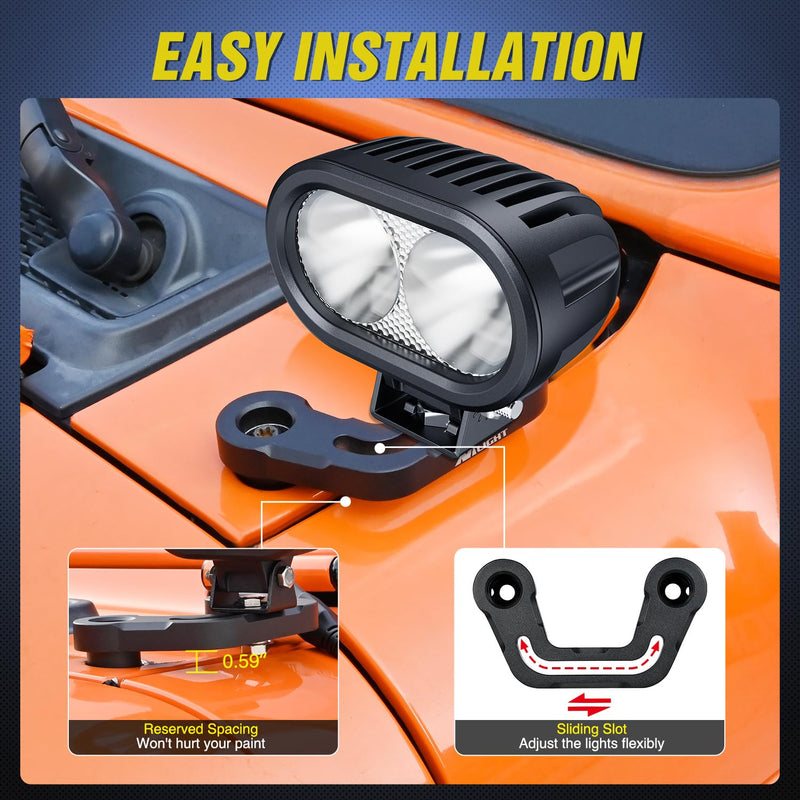 Nilight Light Mounting Bracket Hood Cowl Mount Brackets for Front A-Pillar Auxiliary Offroad LED Pod Light Work Lights on 2018-2023 Jeep Wrangler JL/JLU 2020-2023 Gladiator JT A-Pillar JL/JLU JT