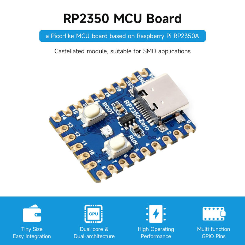 Waveshare 10PCS RP2350-Zero Mini Development Board, Raspberry Pi Microcontroller Development Board, Based On Raspberry Pi Dual-core & Dual-Architecture Microcontroller