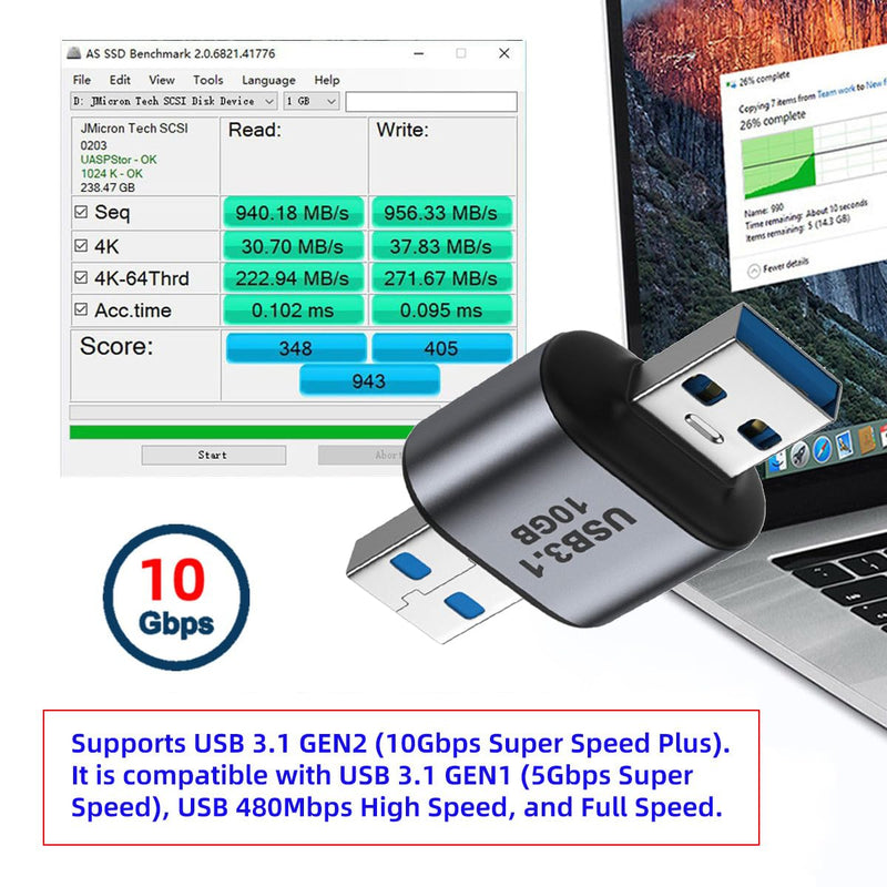 JSER USB 3.0/3.1 Type A Male Host to USB 3.0/3.1 A Male Device Data Adapter 10Gbps Extension Compatible with Laptop Desktop AM-AM