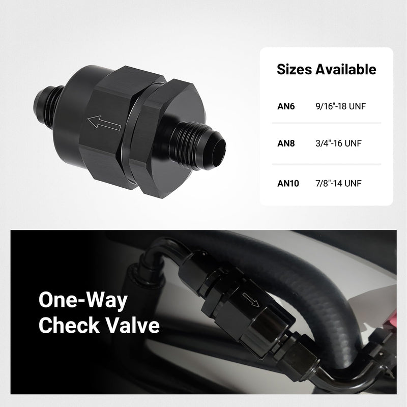 EVIL ENERGY 6AN Male Non Return One Way Inline Check Valve Fitting Aluminum Black 6AN(9/16-18 UNF)