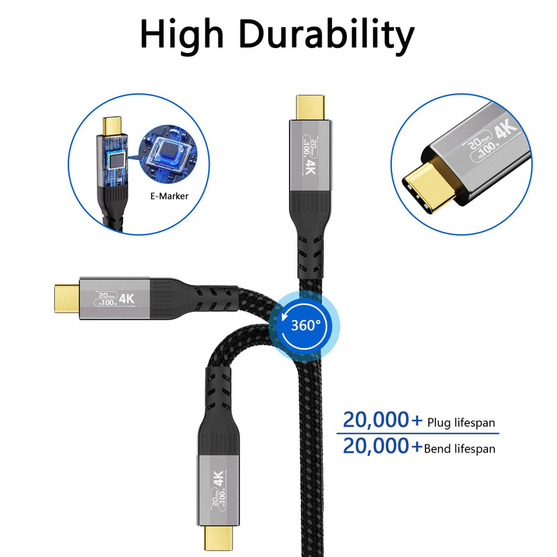 20FT usbc to usbc Cable Compatible with Thunderbolt 4/3, 20Gbps High Speed Data Transfer, 100W PD Fast Charging, 4K@60Hz Video Monitor Display Cord,USB 3.2 gen 2 for ssd 20FT