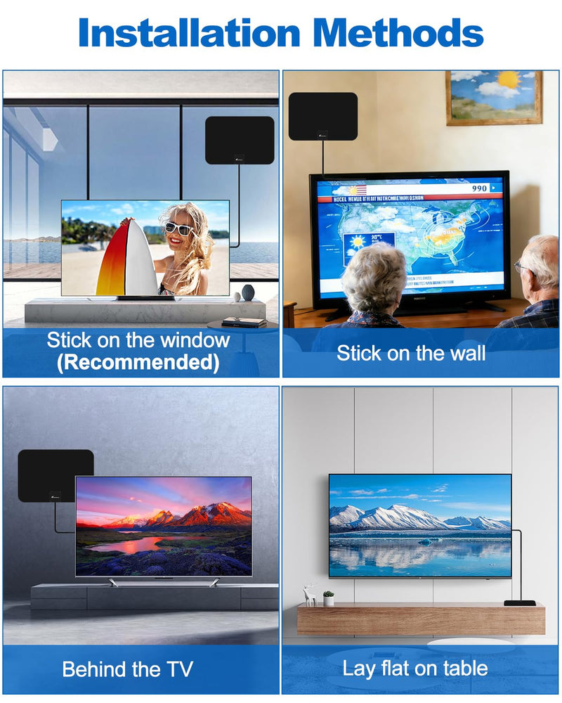 TV Antenna Indoor, Digital Amplified Indoor HDTV Antenna, 1080p VHF UHF Television Local Channels Detachable Signal Amplifier and 16.5ft Long Coax Cable Black