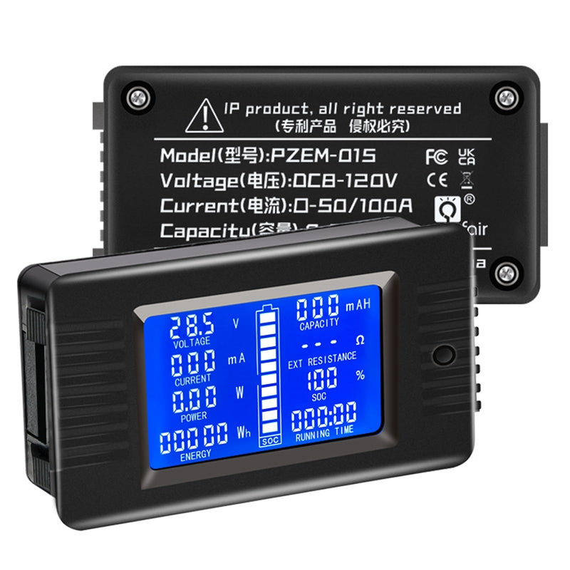 DC 8-120V 0-100A Battery Monitor Digital Current Voltage Power Energy Meter Multimeter Ammeter Voltmeter with 100A Current Shunt