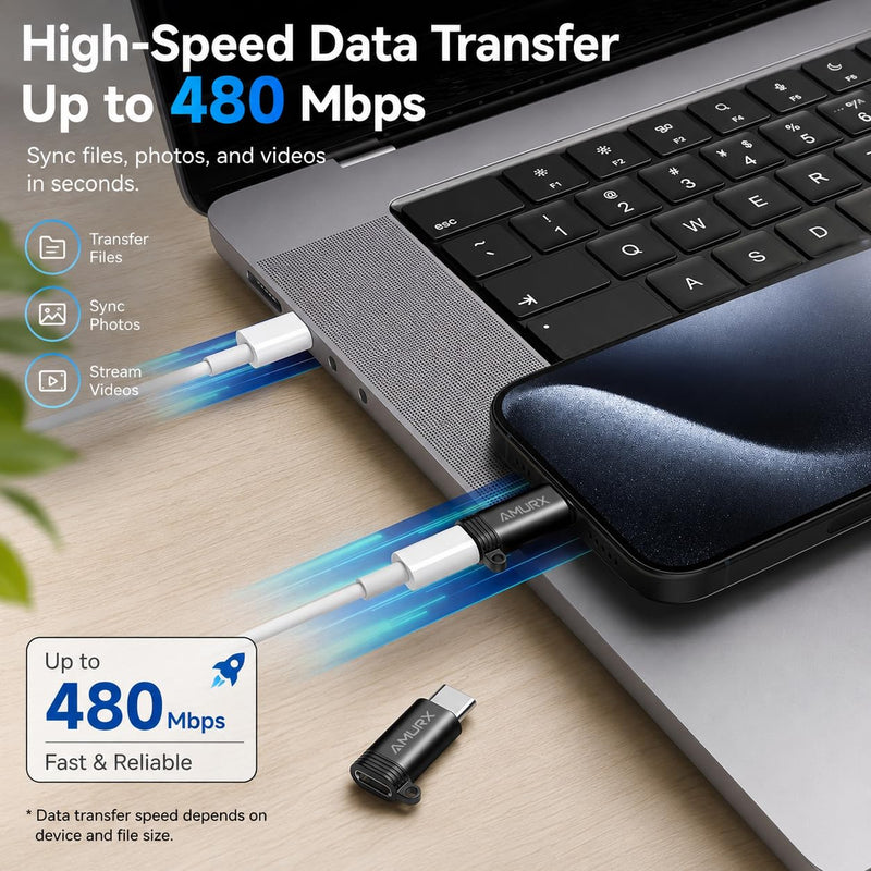 Lightning to USB C Adapter 2 Pack with Lanyards, Fast Charging, 480Mbps Data Sync, Compatible with iPhone 17/16/15 Series, iPad, Samsung Galaxy, Google Pixel, No Audio OTG Black