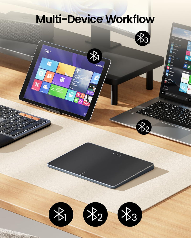 ProtoArc T1 Plus Bluetooth Trackpad for Win 11/10, Grey Black | Large 6.4" touch surface, supports 3-device switching via Bluetooth. No USB receiver needed. Rechargeable and Multi-Gesture.