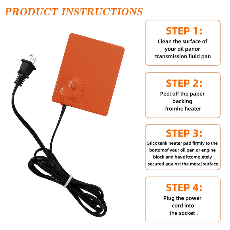 2PCS Engine Block Heater Oil Pan Heater Pad with Thermostat 120V 150W 4 X 5 Inch 3M Self-Adhesive Metal Surface Dipstick Engine Block Silicone Heating Pad with 68 Inch Long Power Cord