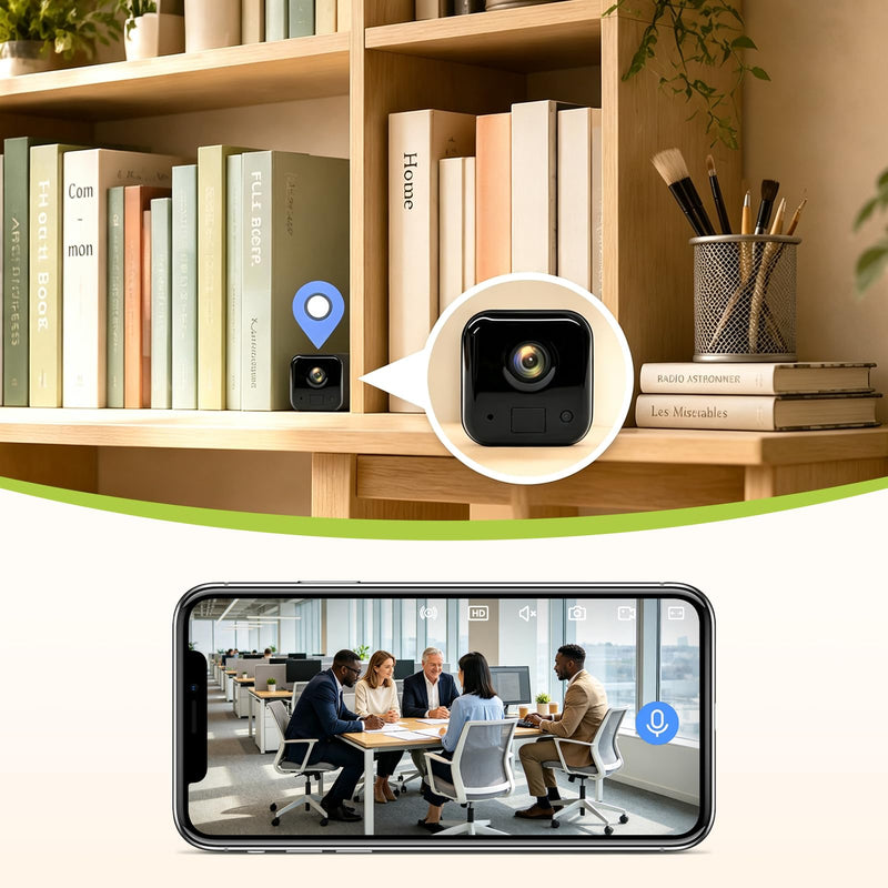 4MP Mini Hidden Camera Wireless Indoor,WiFi Mini Cam | 2.4G/5G WiFi, AI Motion Detection, Night Vision, Battery Powered, Compatible with Alexa Black