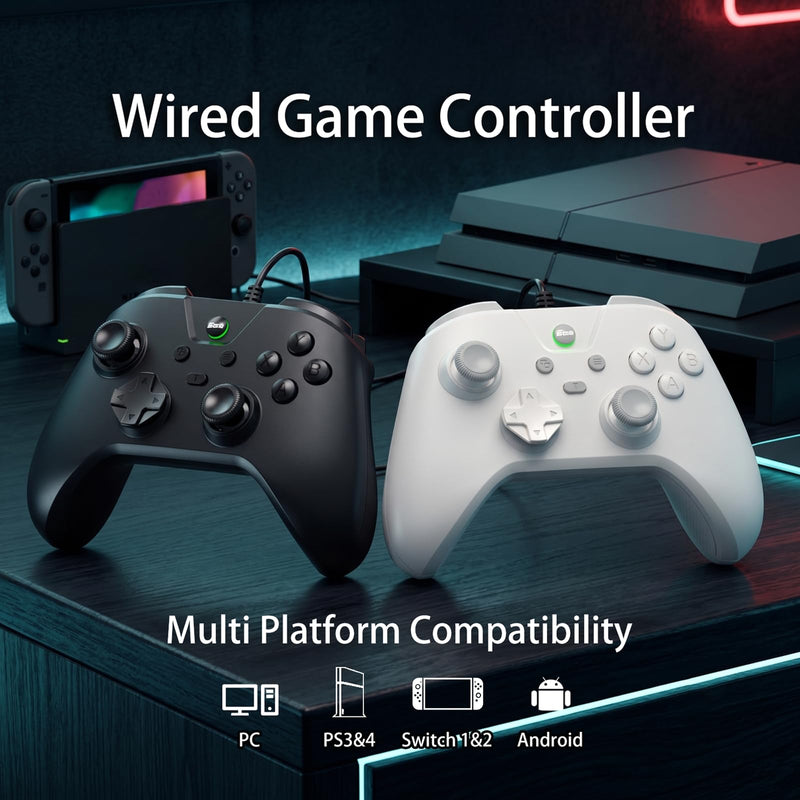 Megadream Wired Controller for Switch 2|1/PS4/PS3/PC/Android Gaming Controller, 1000Hz Polling Rate, 2M USB Cable, USB -C Adapter, Ergonomic Gamepad Joystick with Turbo Function, Dual Vibration, White