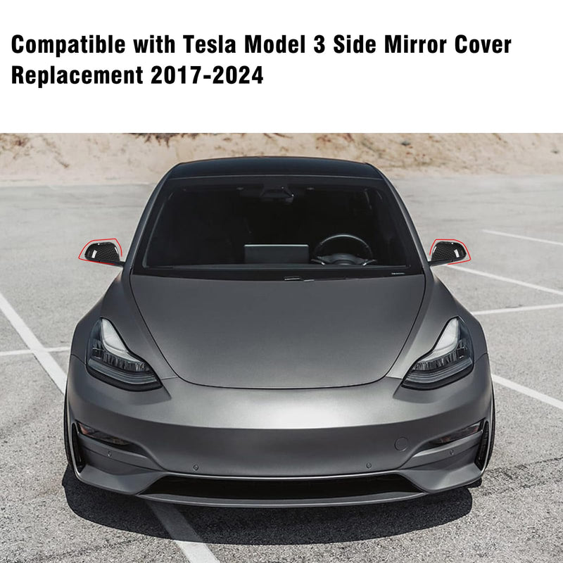 2PCS Compatible with Tesla Model 3 2017 2018 2019 2020 2021 2022 2023 2024 2025 Mirror Cover sticker, Left Driver Side & Right Passenger Side Model 3 Rear View Mirror Cap-Carbon Fiber M3 Pair Carbon Fiber